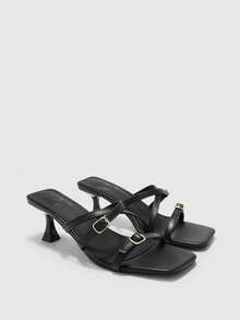 CUCCOO BIZCHIC Temperament Elegant Slippers Women's Word With High Heels Spring And Summer New Simple Fashion Women's Versatile Open-Toed Stiletto Sandals - Black - View 7