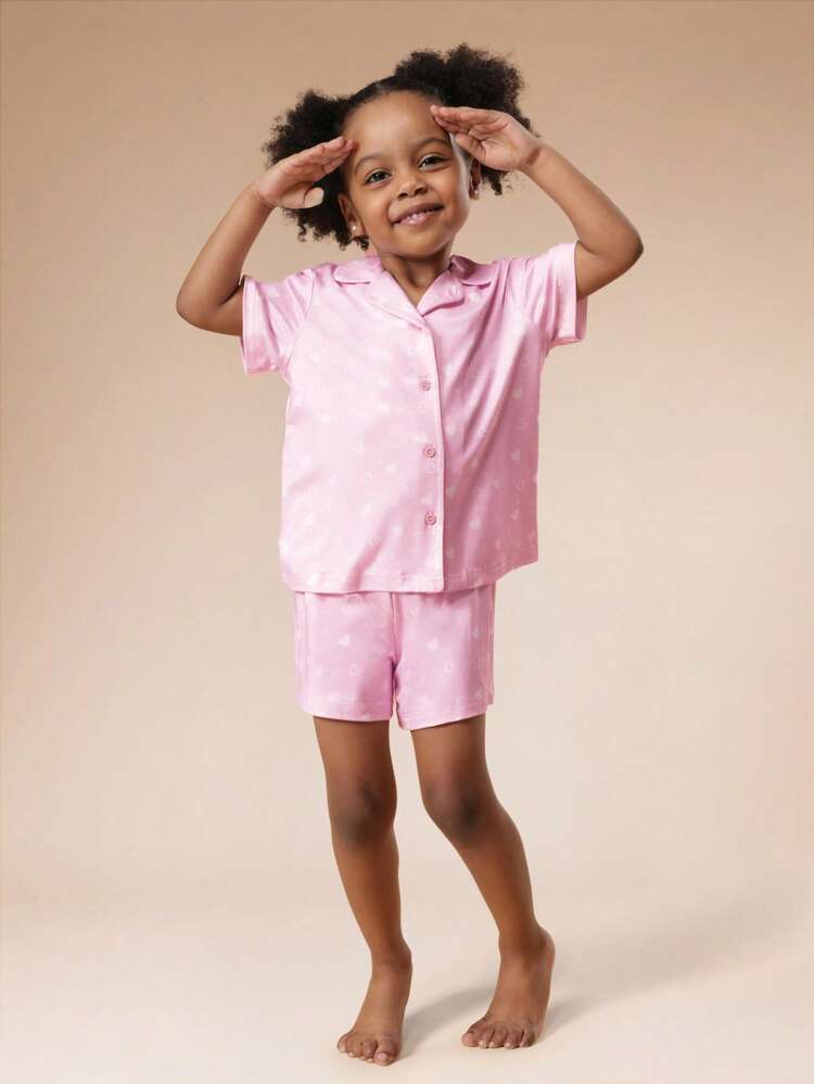 Heart Print Button Up Pajama Set