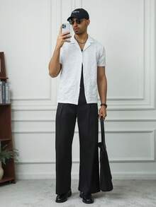 HUEFORM Men's Black Casual Pleated Slant Pocket Wide Leg Pants - Black - View 6