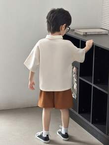 SHEIN Young Boys Casual Short Sleeve Printed Shirt - Beige - View 2