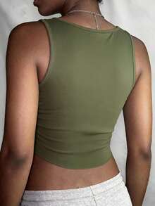 Rina Fox 女士休闲字母印花露背吊带背心，侧开衩 - 綠色 - 查看 2