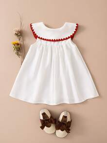 SHEIN 春夏白色连衣裙，红色花朵刺绣领口和蝴蝶结，甜美公主裙，宝宝生日礼物，适合日常穿着、节日、生日派对、家庭聚会等场合。 - 白色 - 查看 7