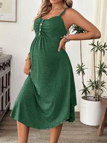 Cheriluna Maternity Áo hai dây cho con bú đơn giản, màu trơn dành cho nữ, mặc hàng ngày. - màu xanh lá - Xem 5