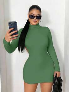 Sirith 新款秋季简约复古修身性感露背迷你连衣裙（女款） - 綠色 - 查看 4