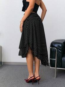 Ritzy Row Women's Elegant Versatile Slimming Mini Polka Dot Skirt - Black - View 2