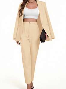 Aveloria Modichic 休闲纯色翻领西装外套，春秋季款 - 杏色 - 查看 6