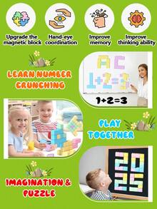 MINKOJA 大号马卡龙磁性积木，儿童磁性魔方，男孩女孩通用，磁性片，随机颜色，旅行玩具，复活节礼物，积木，积木套装，磁性积木 - 彩色 - 查看 7