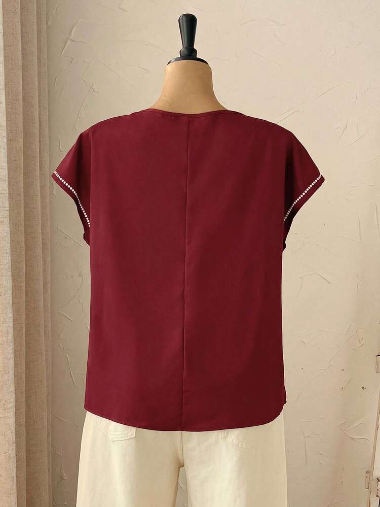 Plus Size V-Neck Short Sleeve Dressy Top,Country Casual Vacation Outfits Woman,Simple And Fashionable For Everyday Wear,Summer Tops Women,Summer Outfits For Women