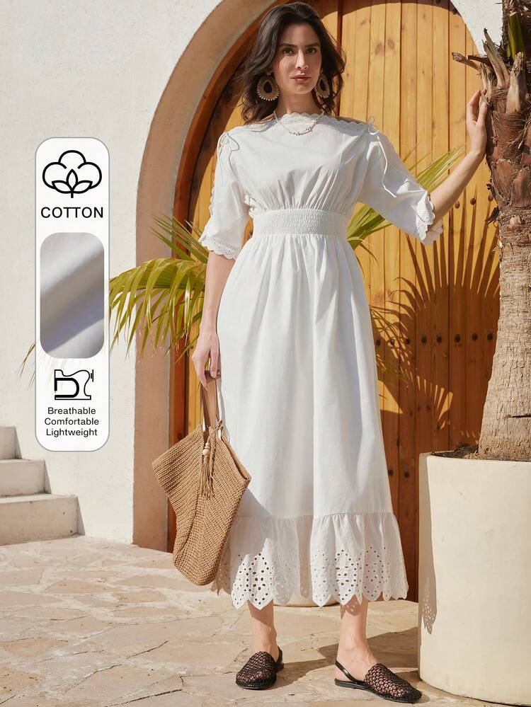 Elegant Professional Commute Fashion Party Old Money Lace Patchwork White Dress For Women, Spring/Summer, Suitable For Valentine's Day Maxi Dress Business Casual Woman