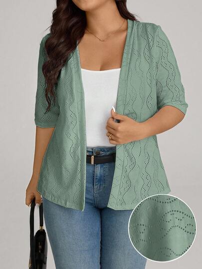 Comfylo Plus Size Women Jacquard Casual Versatile Daily Wear Cardigan