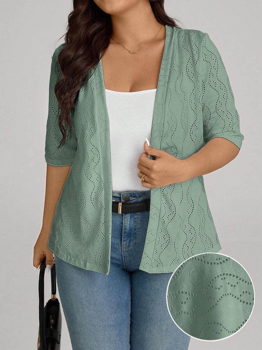 Comfylo Áo khoác cardigan dáng rộng dành cho nữ, chất liệu jacquard, kiểu dáng thường ngày, đa năng. - màu xanh lá - Xem 1