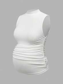 Modmama Maternity Solid Color Pleated Collar Fitted Casual Everyday Top - Multicolor - View 4
