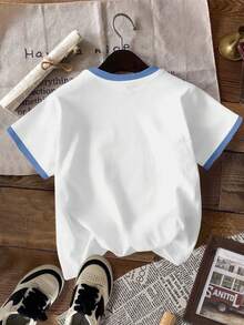 SHEIN EZwear 女款拼色愛心印花短袖休閒圓領T恤 - 彩色 - 查看 3