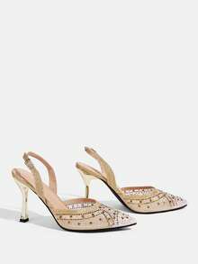 CUCCOO TILAWA 优雅女士尖头搭扣细高跟鞋 - 时尚性感水钻网眼透气别致百搭女士高跟鞋 - 适合婚礼、晚宴、派对和舞会 - 金色 - 查看 3