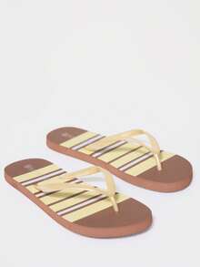 MUSERA 多色条纹透明带人字拖 可爱夏季游泳沙滩外出日常春季假期配饰 - 棕色 - 查看 2