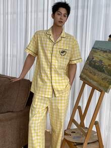 DAZY 男士春季黄色字母印花长袖睡衣套装（含裤子） - 彩色 - 查看 6