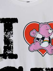 SHEIN X Care Bears Men's Minimalist Printed Round Neck Short Sleeve T-Shirt - White - View 3