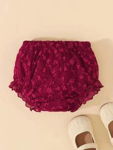 Souflis Souflis Cubrepañales de encaje con volantes para bebé recién nacida, ropa interior, adecuado para combinar con varios estilos, cumpleaños - Burdeos - Ver 1