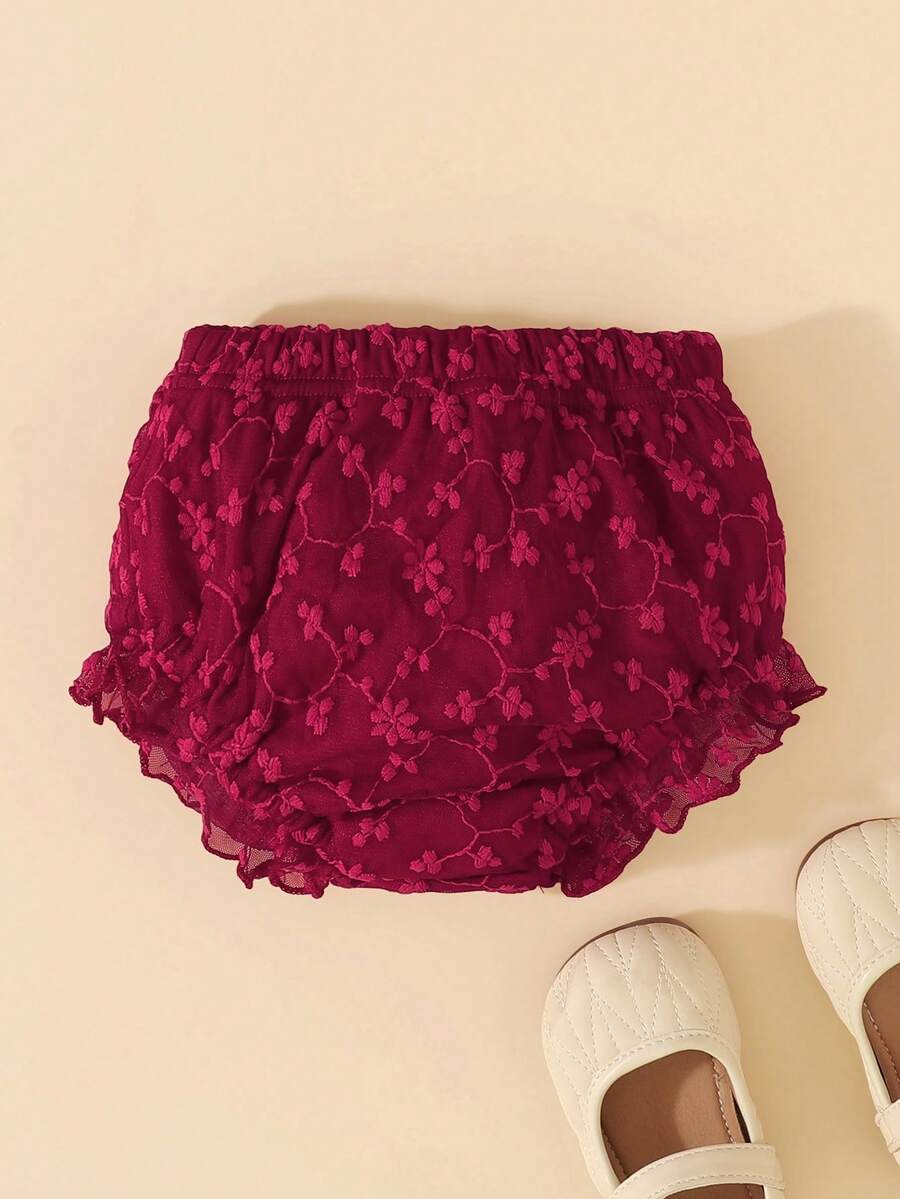 Souflis Souflis Cubrepañales de encaje con volantes para bebé recién nacida, ropa interior, adecuado para combinar con varios estilos, cumpleaños - Burdeos - Ver 1