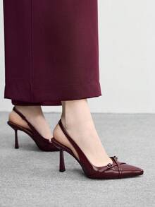 CUCCOO BIZCHIC Women's Wine Red Butterfly Decor High Heel Shoes With Ankle Strap, Suitable For Work Spring Shoes Spring Break Easter For Christmas - Burgundy PU material - View 5