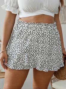 SHEIN VCAY Große Größen Ditsy Blumen Muster Papiertragetasche Taille Skort Frühling Shorts - Weiss - Übersicht 5