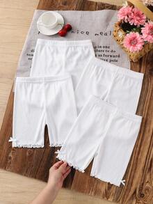 SHEIN 4pcs/Set Young Girl Solid Color Knit Casual Leggings Shorts,Summer Soft Comfy Elastic Waist Biker Shorts For Girls,Kids Toddler School Bike Shorts - Multicolor - View 5