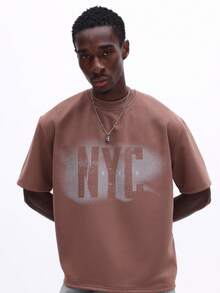 SUMWON NYC Urban Boxy Fit Printed Crew Neck Short Sleeve T-Shirt Casual Streetwear Oversized Tee - Brown - View 4