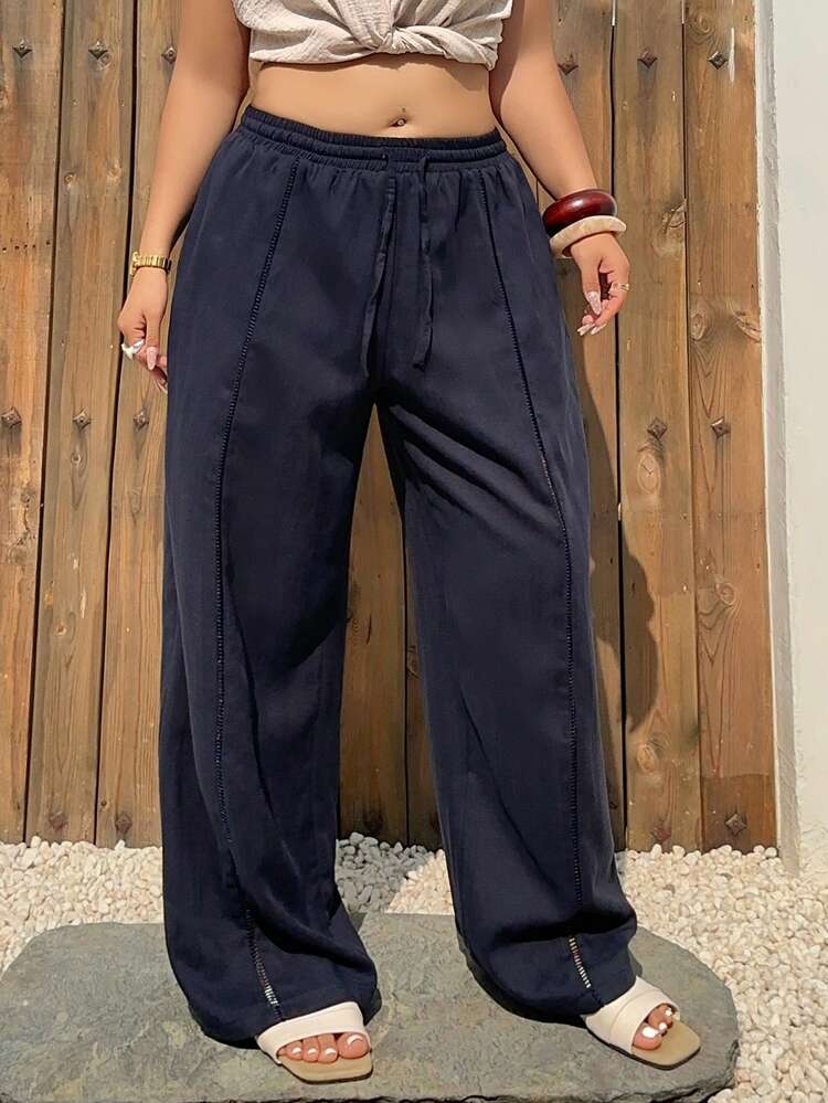 Dazy Plus Plus Size Solid Color Elastic Waist Casual Loose Pants