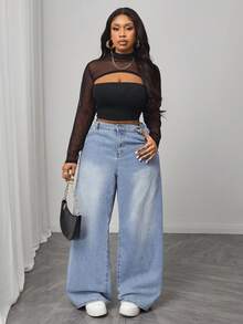 Truni 1 pieza Blusa de malla de punto negra para mujer (excluye el camisón) - Negro - Ver 7