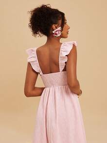 Travachic 女士夏季度假纯色提花荷叶边连衣裙，波西米亚风，西式，夏季连衣裙，夏季服装，女士夏季连衣裙，女士优雅连衣裙，女士度假服装，节日连衣裙，女士复活节连衣裙，沙滩连衣裙，粉色连衣裙 - 粉色 - 查看 7