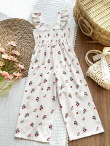 Vintaside Kids Bộ áo liền quần mùa hè không tay in kỹ thuật số dành cho bé gái, thích hợp cho du lịch hoặc mặc thường ngày. - Màu be - Xem 2