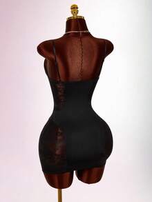 Amplova Valentine's Day Black Asymmetrical Cut-Out Sheer Lace Sexy Plunging Neck Mini Dress For Women - Black - View 8