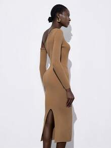 Aveloria Modichic 新款欧美复古时尚修身长袖毛衣连衣裙 - 青檸色 - 查看 2