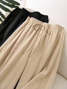 CosyJoli Quần ống đứng cơ bản bằng vải chiffon có họa tiết, cỡ lớn, kiểu dáng thường ngày. - Màu be - Xem 4