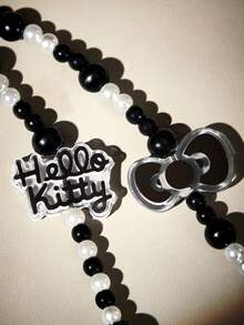 HELLO KITTY AND FRIENDS | SHEIN 可爱卡通珍珠闪亮黑白手机挂绳蝴蝶结手机链手机吊坠 - 黑與白 - 查看 6