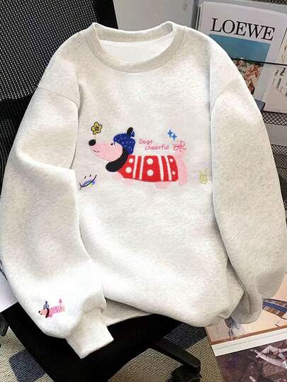 Resyla Women's Casual Pullover Sweatshirt With Puppy Letter Print, Versatile For Daily Wear, Autumn/Winter