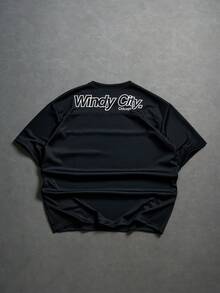 Aesthetic Post 男士休闲简约印花圆领短袖T恤 - 黑色 - 查看 2