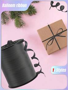 SHEIN 1 Roll, 250 Yard Black Curling Ribbon For Gift Wrapping, Balloon String, Wedding, Birthday, - Metallic Shiny " Ribbon For Bouquets And Flower Wrapping Paper Valentine DAY, Valentines Wedding, Birthday - Black - View 3