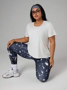 Rhythm Era 3pcs/Set Women's Casual Sports Printed T-Shirt, Tank Top & Leggings - Black and White - View 8