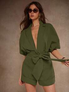 COSMINA Bộ áo liền quần nữ thời trang màu trơn có thắt lưng - xanh quân đội - Xem 4