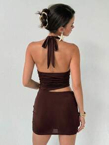 Aloruh Đầm ngắn ôm dáng dự tiệc dành cho nữ, cổ chữ V sâu, đính kim loại, thích hợp cho mùa xuân/hè. - Màu tím - Xem 3