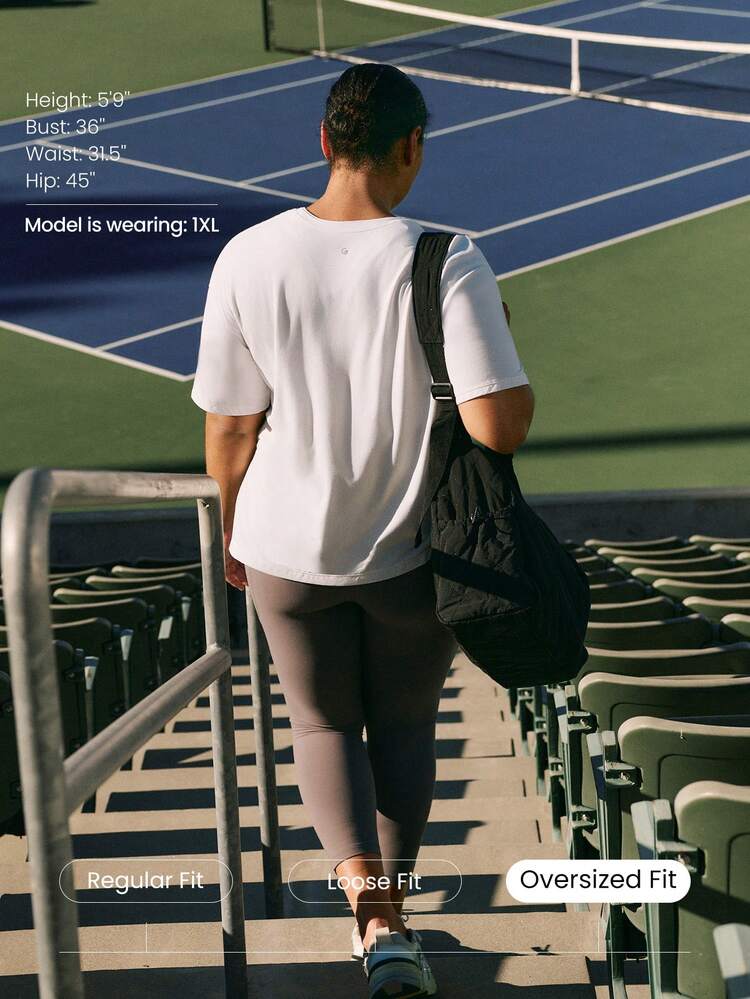 Plus Size SoftCalm Modal Boulevard Silky-Smooth Breathable Oversized Fit Dropped Shoulders Side Slits Double-Layer Crewneck Daily Casual Wear