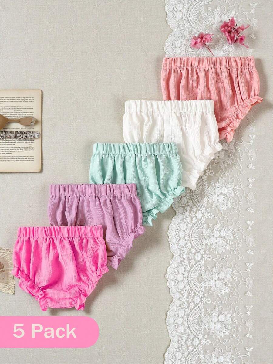 SHEIN 5pcs/Pack Baby Girls' Lightweight Floral Bloomers Casual Cute Training Pants Leggings, Summer - Multicolor - View 1