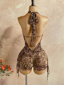 Soleia Women's Animal Print Plunging Neck Backless Jumpsuit - Multicolor - View 2