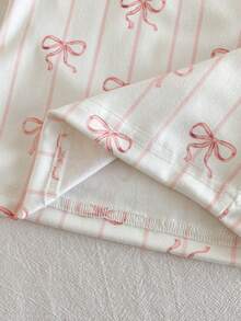 4pcs Baby GirlSoft & Skin-Friendly Butterfly Print Snug Fit Crew Neck Short Sleeve Top And Pants Pajama Set - Pink - View 9