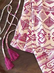 Resyla Women's Drawstring Waist All-Over Print Casual Versatile Wide Leg Pants For Daily Wear - Multicolor - View 3