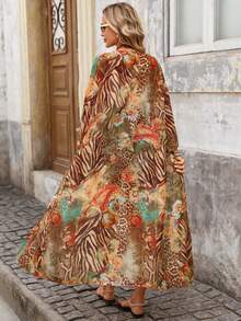 Brillora Áo khoác ngoài kiểu kimono dành cho nữ, họa tiết da báo và hoa, thích hợp cho kỳ nghỉ hoặc đi biển. - Nhiều màu - Xem 3