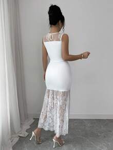 SHEIN Elenzya 优雅黑色蕾丝网纱连衣裙，时尚性感，适合日常穿着、婚礼季派对、夏季派对、海滩度假、浪漫约会，最新款式 - 白色 - 查看 2