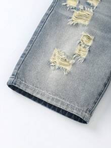 Kleine Jungen Jeans Shorts, Sommer Bestseller, mittelblauer Jeans Farbton, Y2K Collegiate Streetwear Stil, vielseitig, markantes abgenutztes Design, bequeme Baumwolle, geeignet für Outdoor, Schule, Pendeln, Party, Schulanfang 2026 Neuheit - Mittele Waschung - Übersicht 4