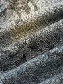 ROMWE MEN Street Life Quần jean denim ống loe rộng, in họa tiết cổ điển, màu bạc cho thiếu niên nam - Màu xanh lam - Xem 6